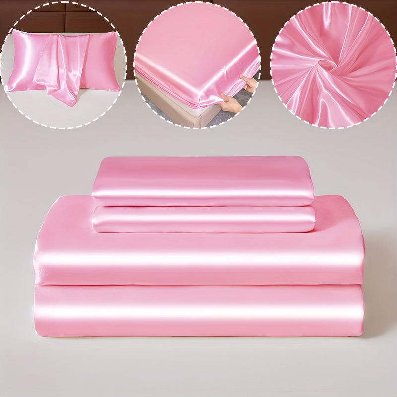 100% Polyester Satin to'plami, bitta varaq va ikkita yostiq qopqog'idan iborat (yadro yo'q). Teriga do'st, yumshoq va ipakdek matodan tayyorlangan, talabalar yotoqxonalari yoki kundalik uy to'shagi uchun mukammal. Yil davomida matrasni himoya qiladi va