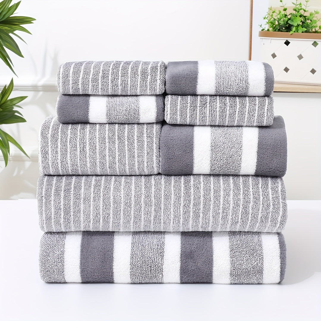 8-Piece Striped Towel Set Fast Drying Highly Absorbent Bath Hand Washcloths for Home Hotel Spa