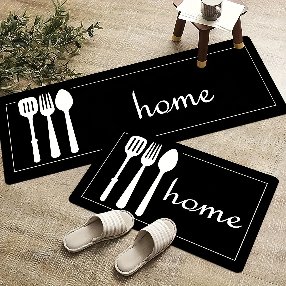 Kitchen Mat Anti-Slip Absorbent Washable Runner Rug for Hallway Laundry 2 Pieces