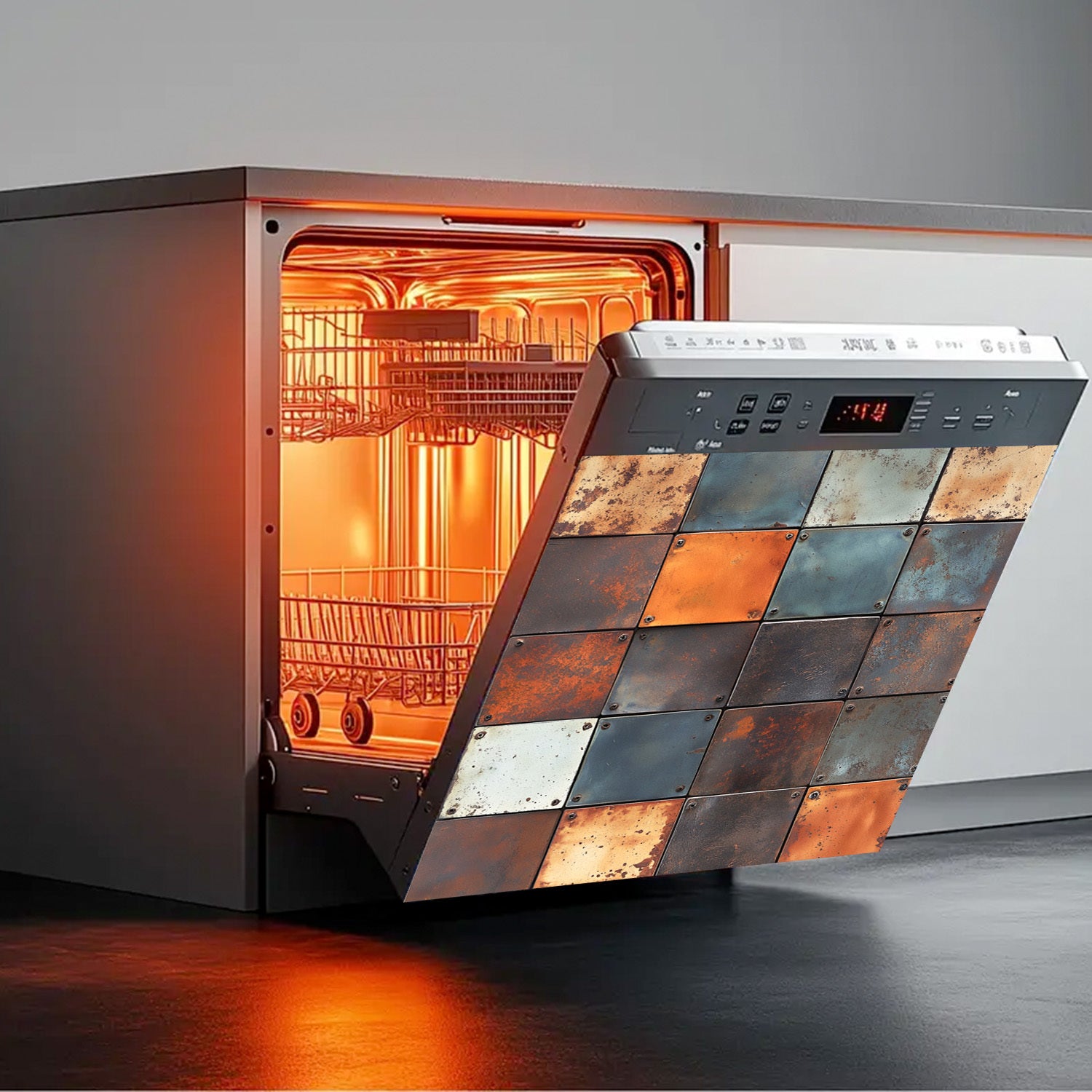 Магнитный чехол для посудомоечной машины с узором из металлических блоков 58,5x65 см Водонепроницаемый, прочный