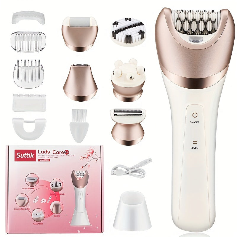 Kit de cuidado femenino 6 en 1 con epilador, recortadora, grinder para pies, cepillo facial