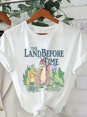 Plus Size Women's Pink Dinosaur Graphic T-Shirt with Floral Print