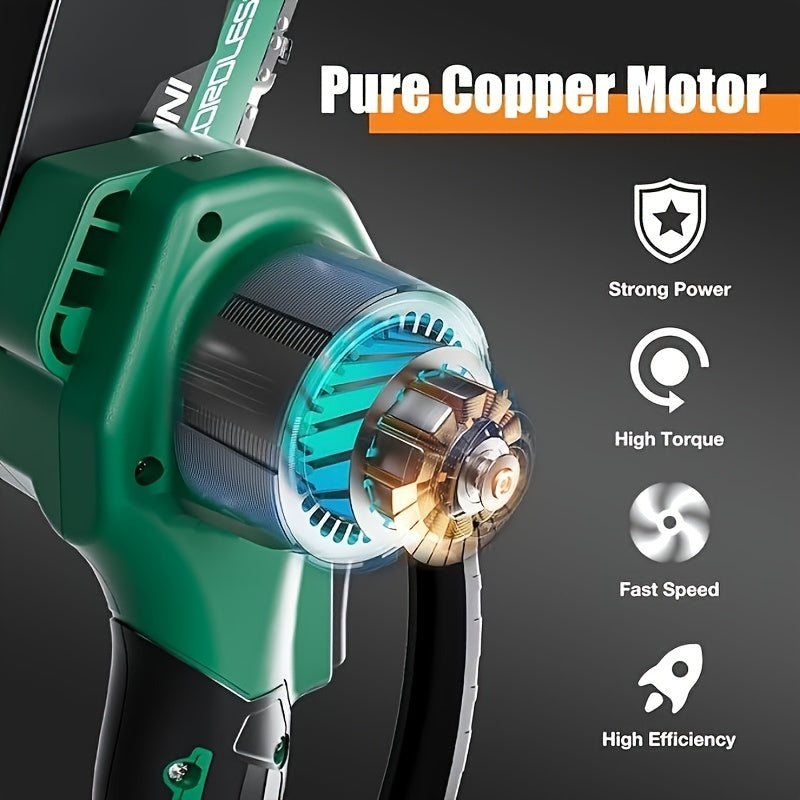 Motosierra inalámbrica de 15.24cm, mini eléctrica, alimentada por batería, para cortar madera y podar árboles