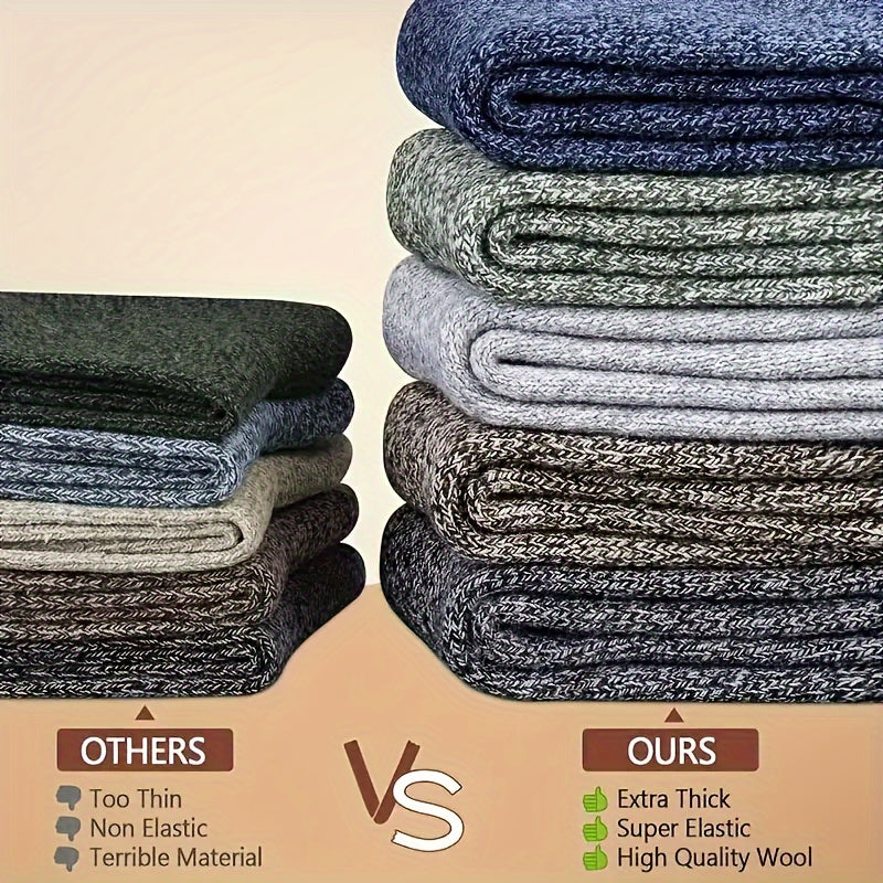 Men's Winter Socks Set 3 Pairs Thick Towel Material Mid-Calf Warm Snow Boot Sizes 39-44