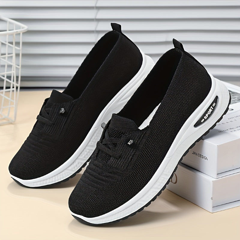 Ladies Knitted Sneakers Solid Color Comfortable Sole for Outdoor Walks