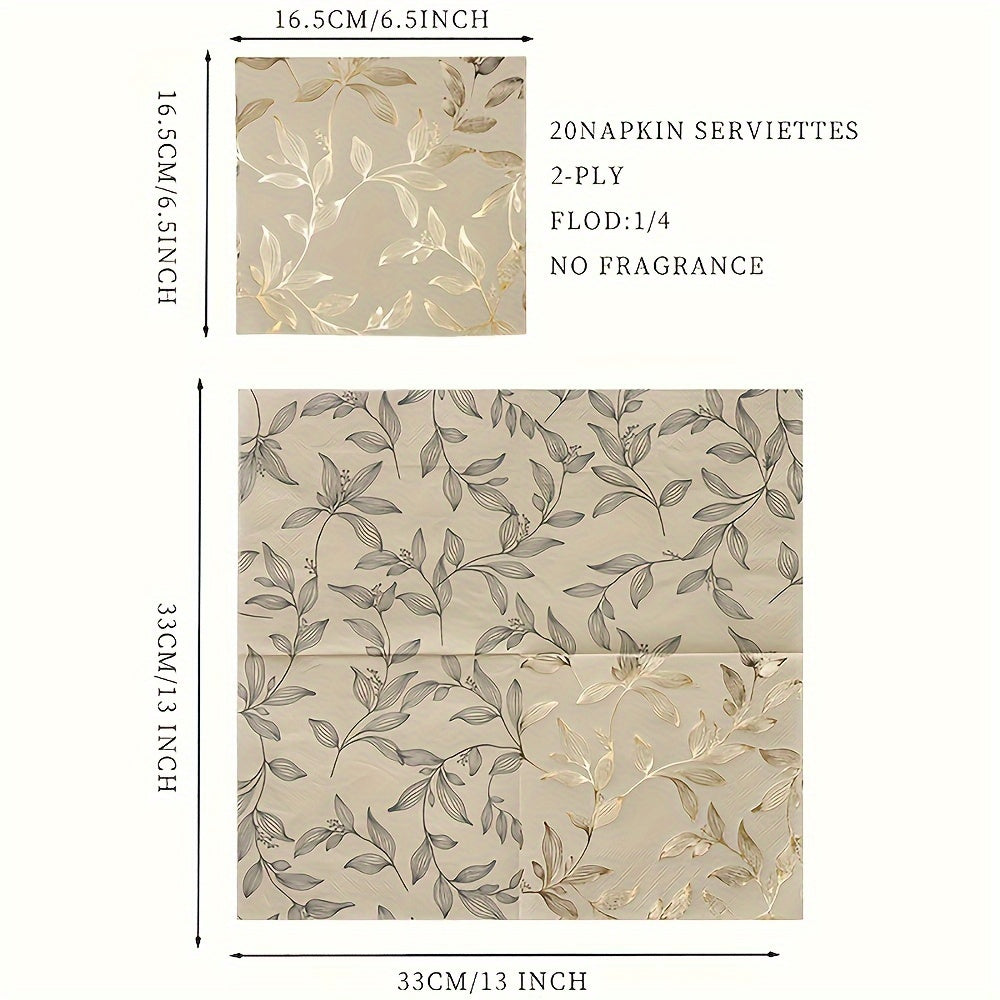 Set of 20 Gold Leaf Pattern Square Paper Placemats 33cm Disposable Table Mats