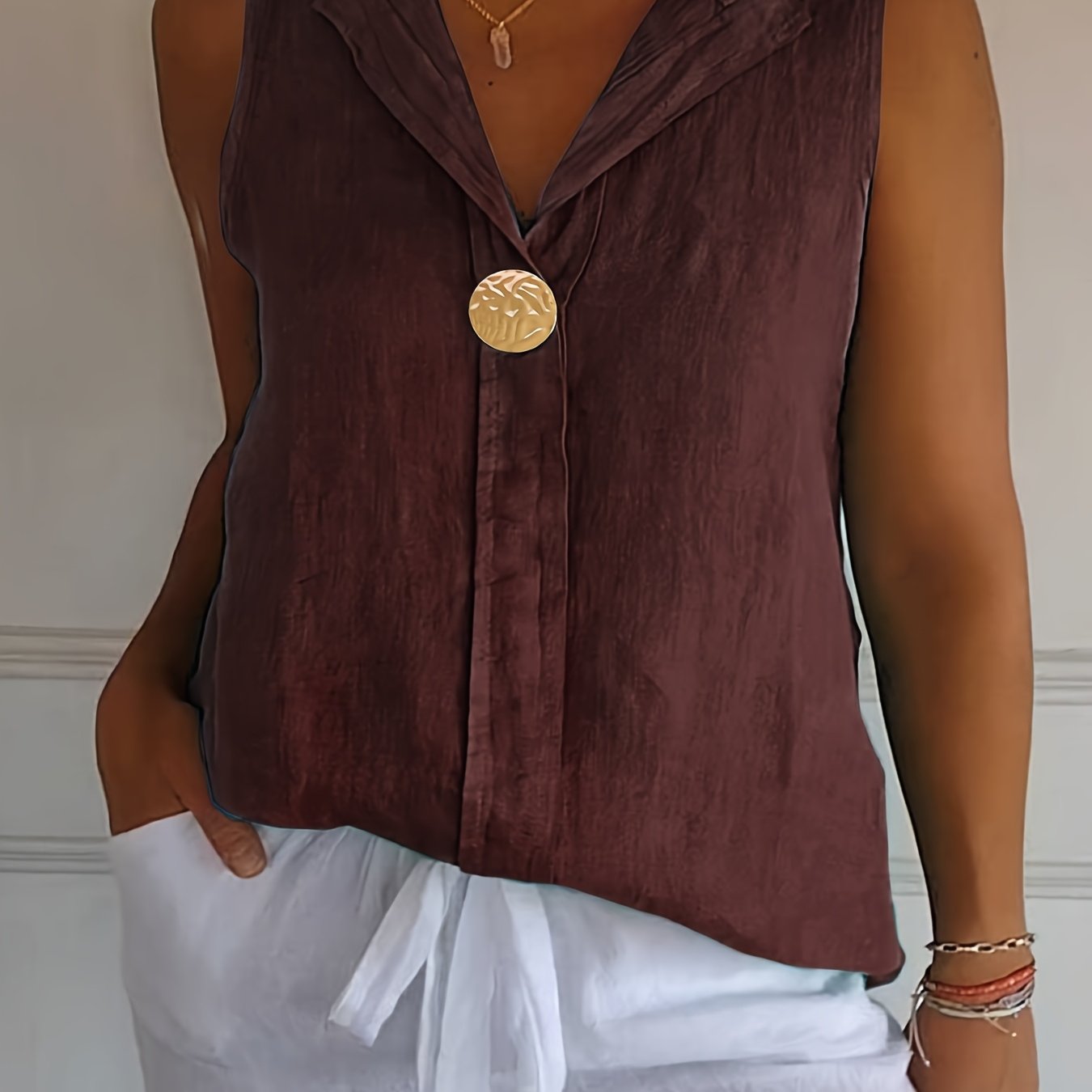 Women's Plus Size Sleeveless V-Neck Top Purple Casual Summer Loose Fit