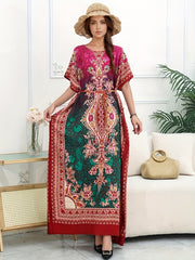 Vestido caftán de tallas grandes para mujer Ramdan con estampado geométrico vibrante, corte suelto y túnica