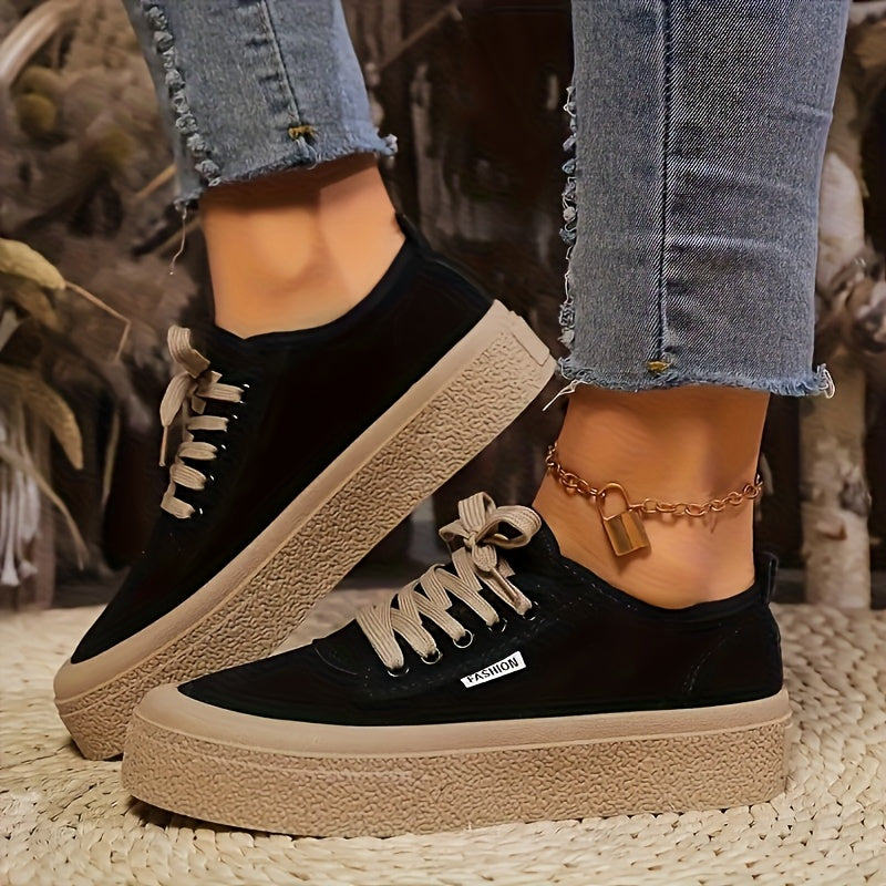 Women's Casual Sneakers Soft Fabric Upper Rubber Sole Lace-Up Light Brown