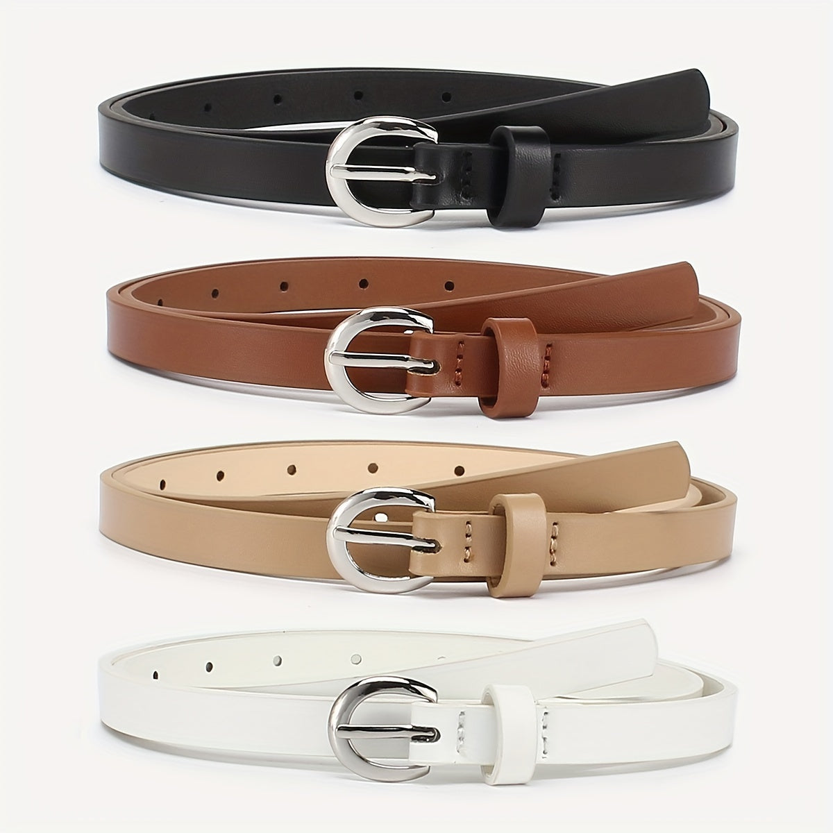 Women's PU Leather Belt with Needle Buckle for Casual Jeans in Solid Colors