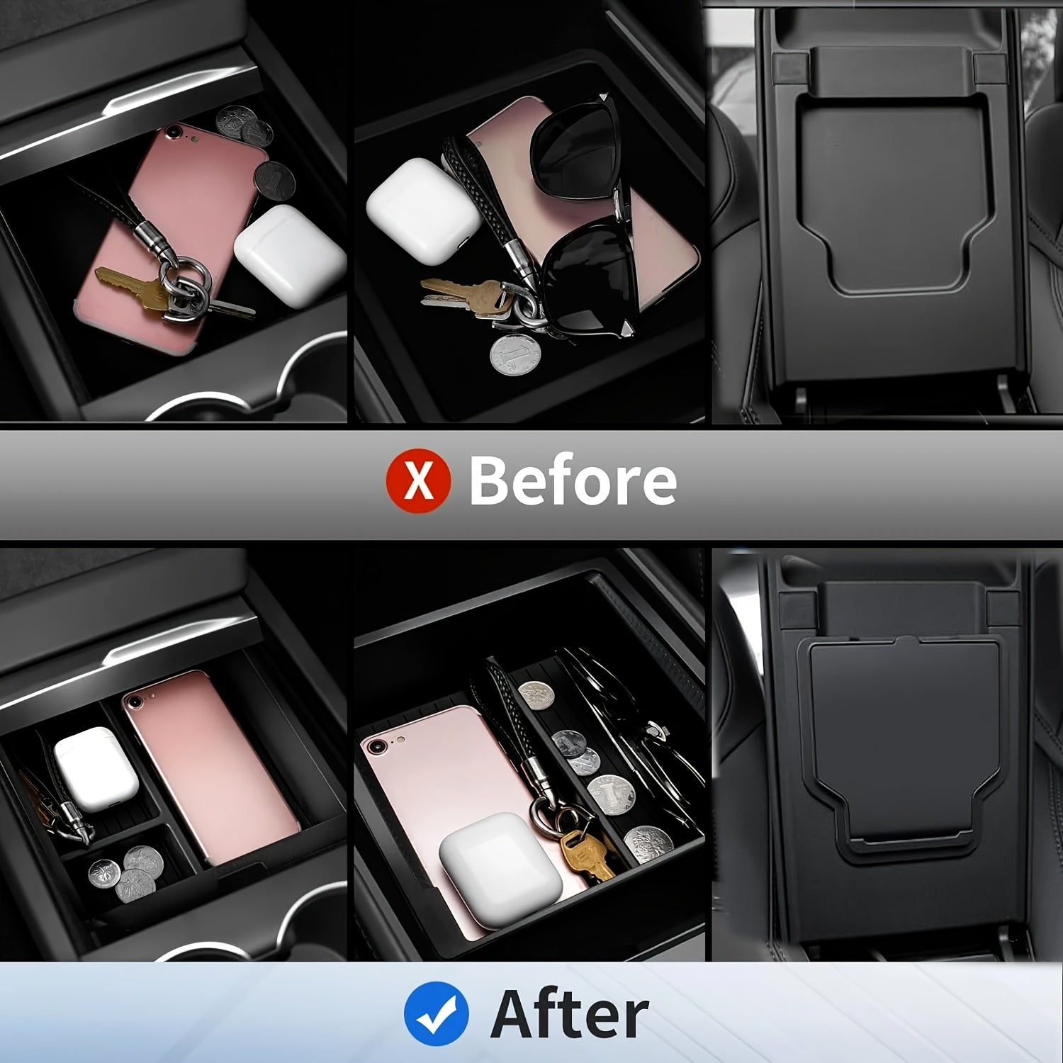 Tesla Model 3 Highland uchun Avtomobil Ichki Tashkilotchisi Quti, ABS Saqlash Qutisi va Yashirin Chashka Tutqichli