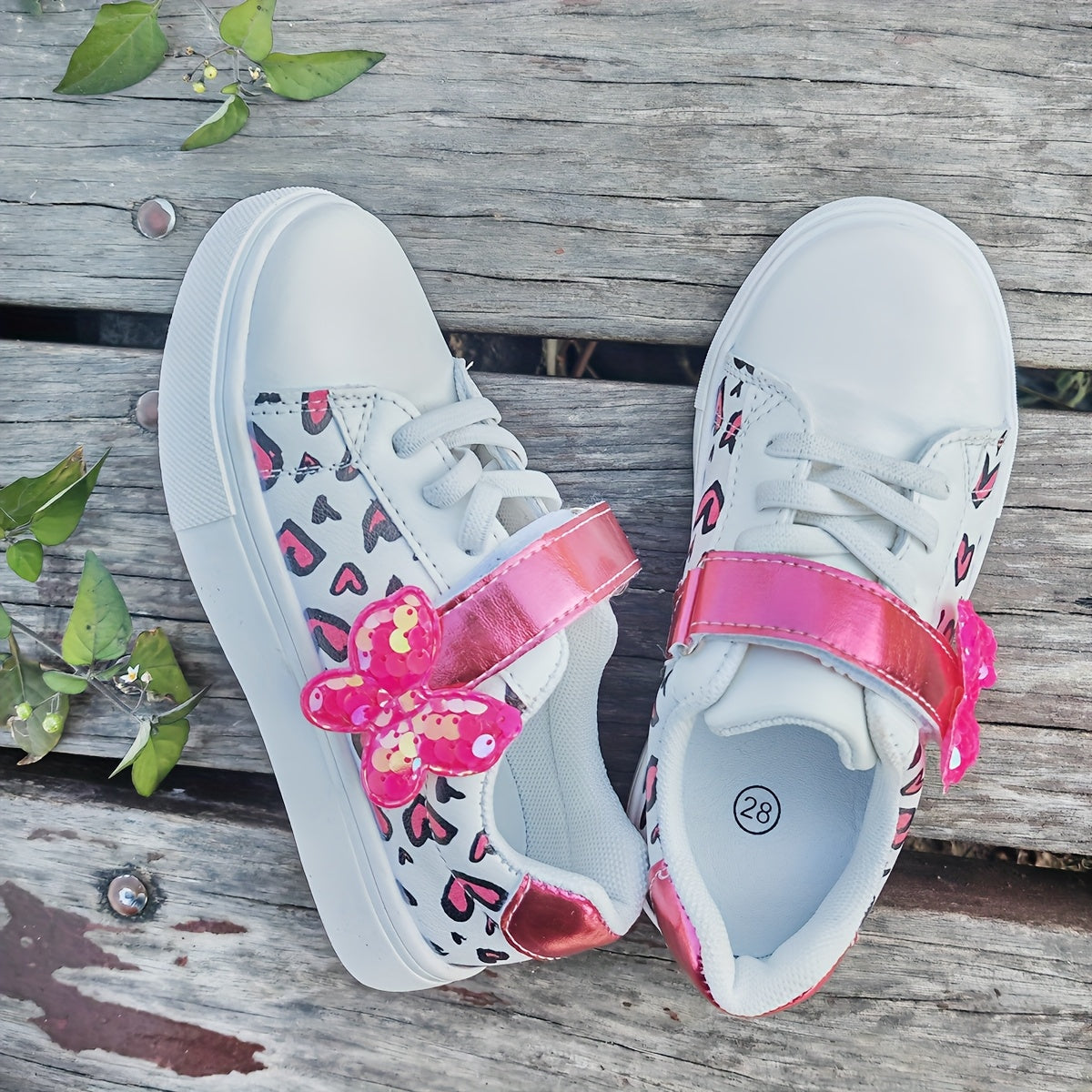 Girls' Sequin Heart and Butterfly Sneakers for Toddlers and Girls Casual Athletic Shoes