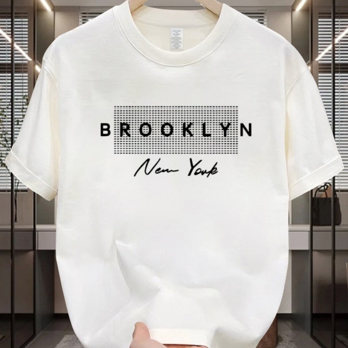 Men's Cotton T-Shirt with Brooklyn NYC Graphic Crew Neck Short Sleeve Casual All-Season