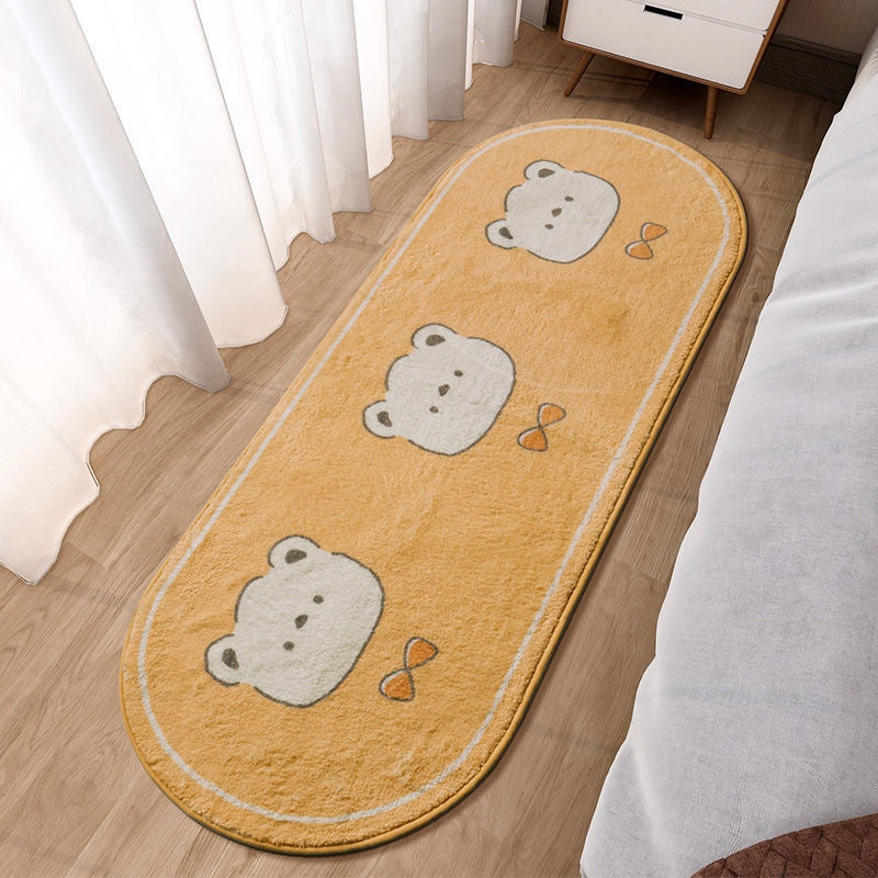 Cartoon Faux Cashmere Bedside Rug for Bedroom or Living Room Non-Slip Polyester Knit