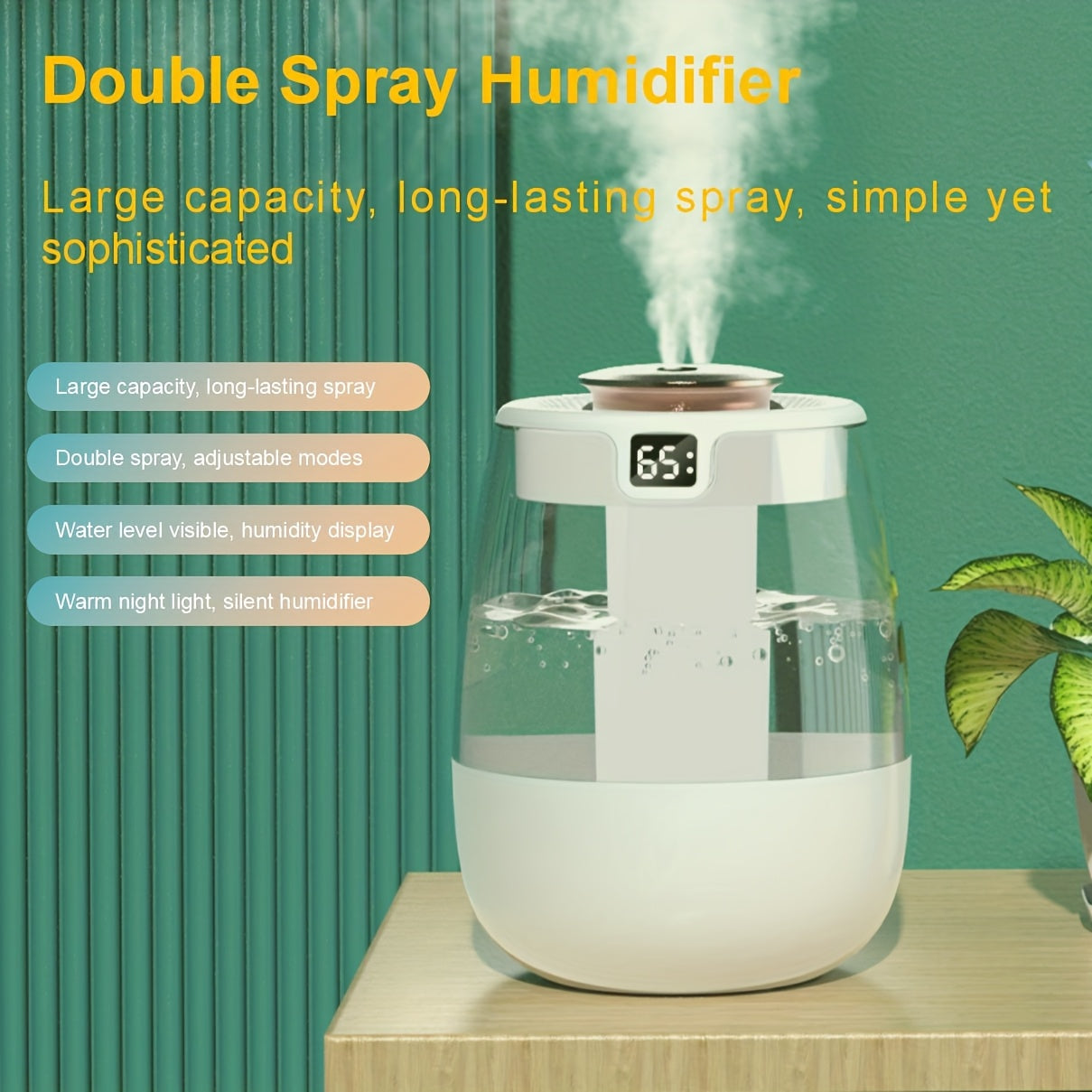 Dual Spray Humidifier with Digital Humidity Display for Home Office Dorm