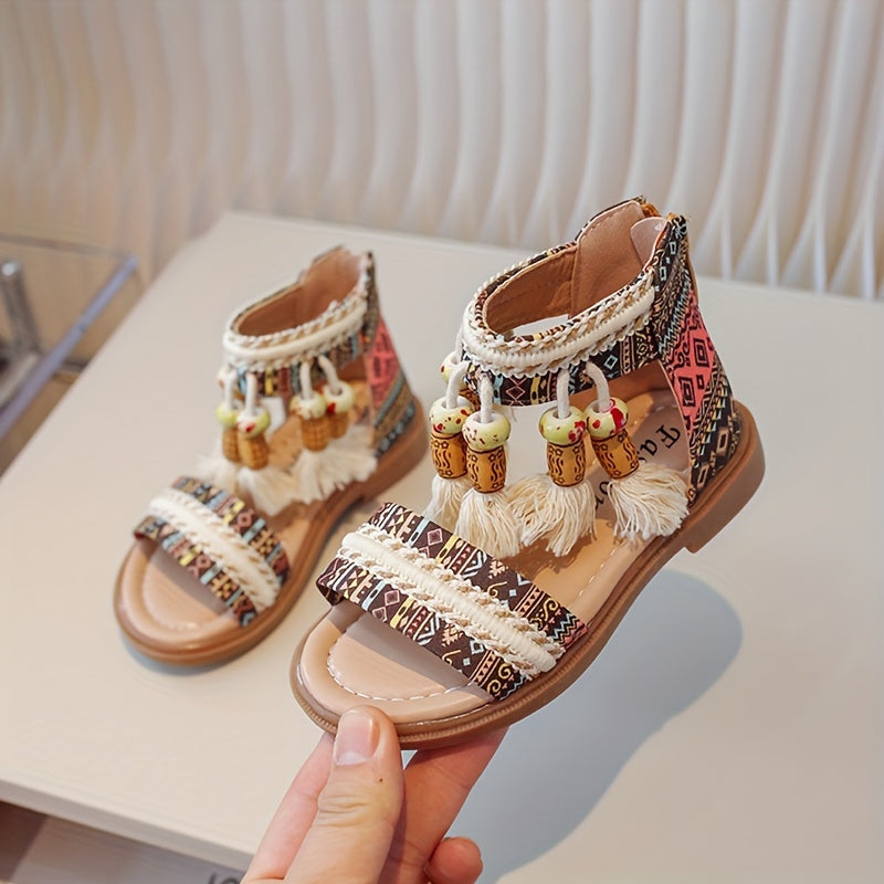 Girls Summer Boho Open-Toe Sandals Rubber Sole PU Upper Casual Beach Shoes