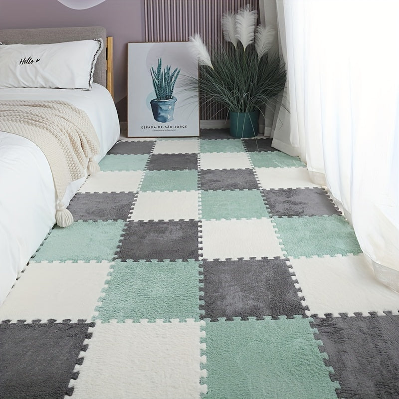 Alfombrillas de poliéster trenzado con respaldo de EVA, juego de 30 piezas de rompecabezas para dormitorio y decoración navideña