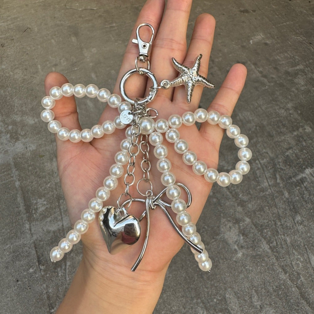 Y2K Butterfly Love Pendant with Pearls for Car Keys Mobile Phone Bag Accessories