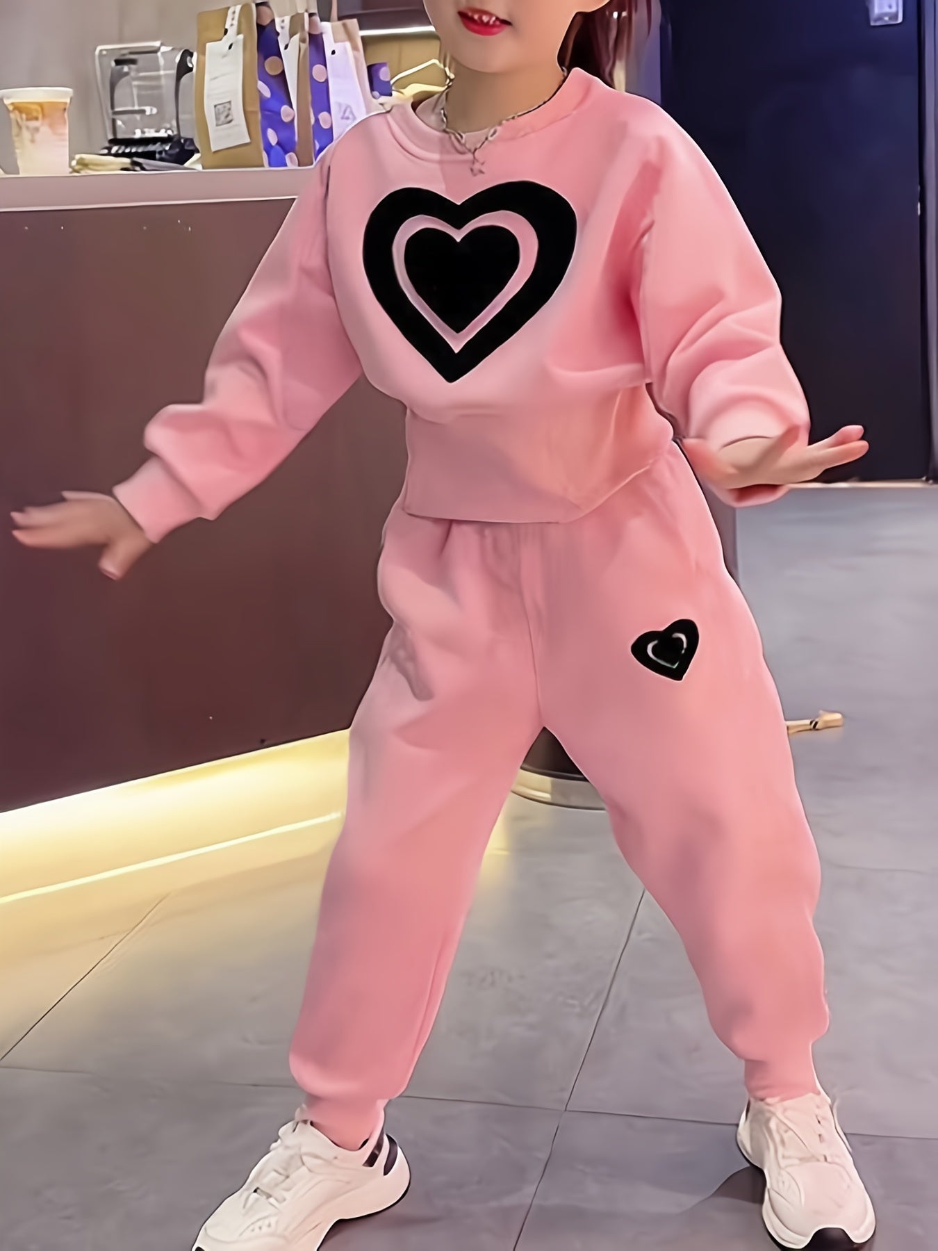 Girls Autumn Clothes 2025 Heart Pattern Knit Two-Piece Set for Kids