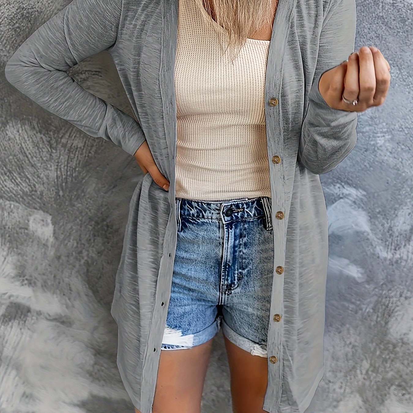 Plus Size Women's Solid Color Casual Cardigan Sweater