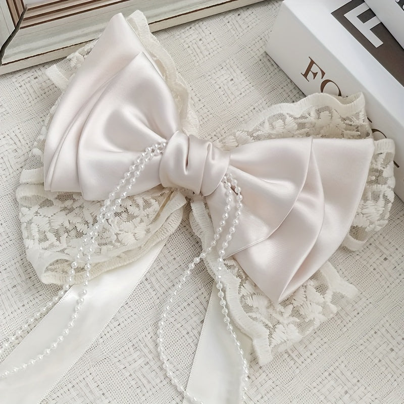 Pink Lace Bow Curtain Tieback French Romantic Style Polyester Punch-Free Clip