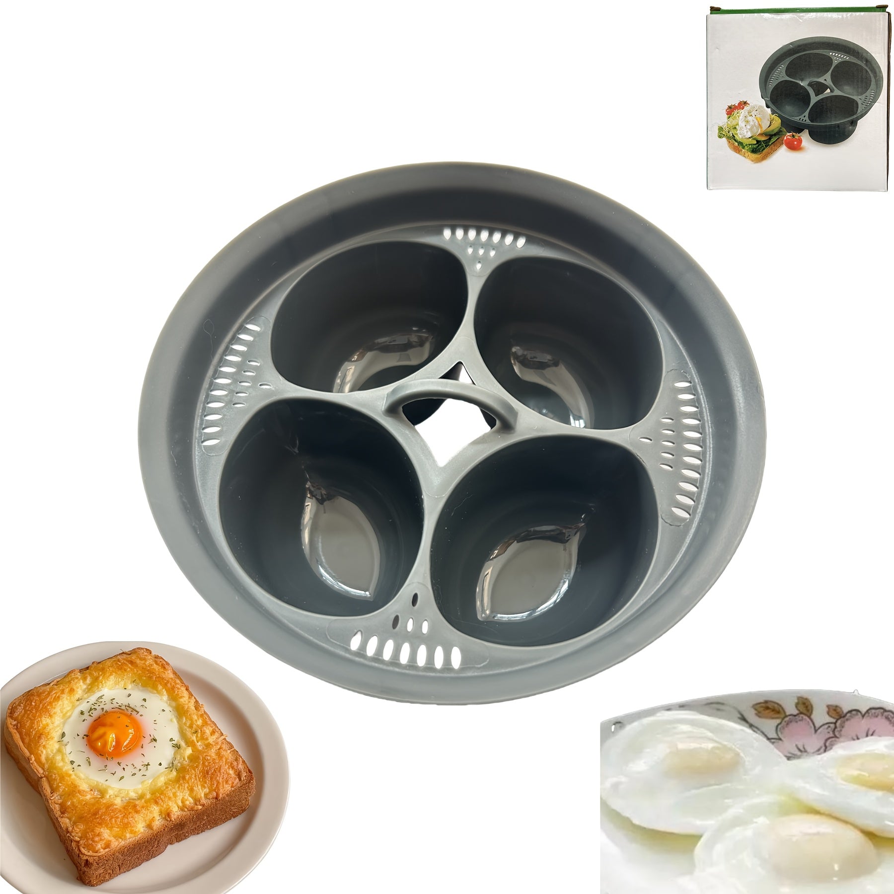 Вставка из ABS-пластика для приготовления на пару четырех яиц одновременно, безопасна для контакта с пищей. Универсальный аксессуар для пароварки для одновременного приготовления нескольких яиц.