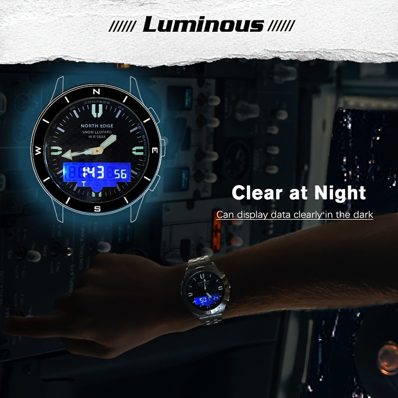 Men's Digital Sports Watch Stainless Steel Water-Resistant Altimeter Barometer Compass Luminous