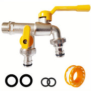 Brass Outdoor Garden Faucet with Dual Outlets Anti-Frost Rust-Resistant Easy Install