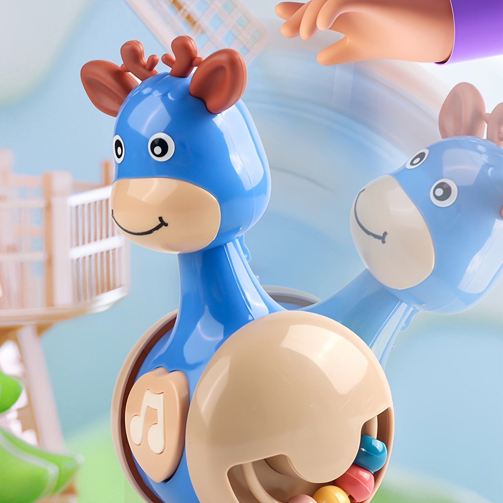 Fawn Sliding Tumbler Rattle Toy for Babies 0+ ABS Material Blue Pink