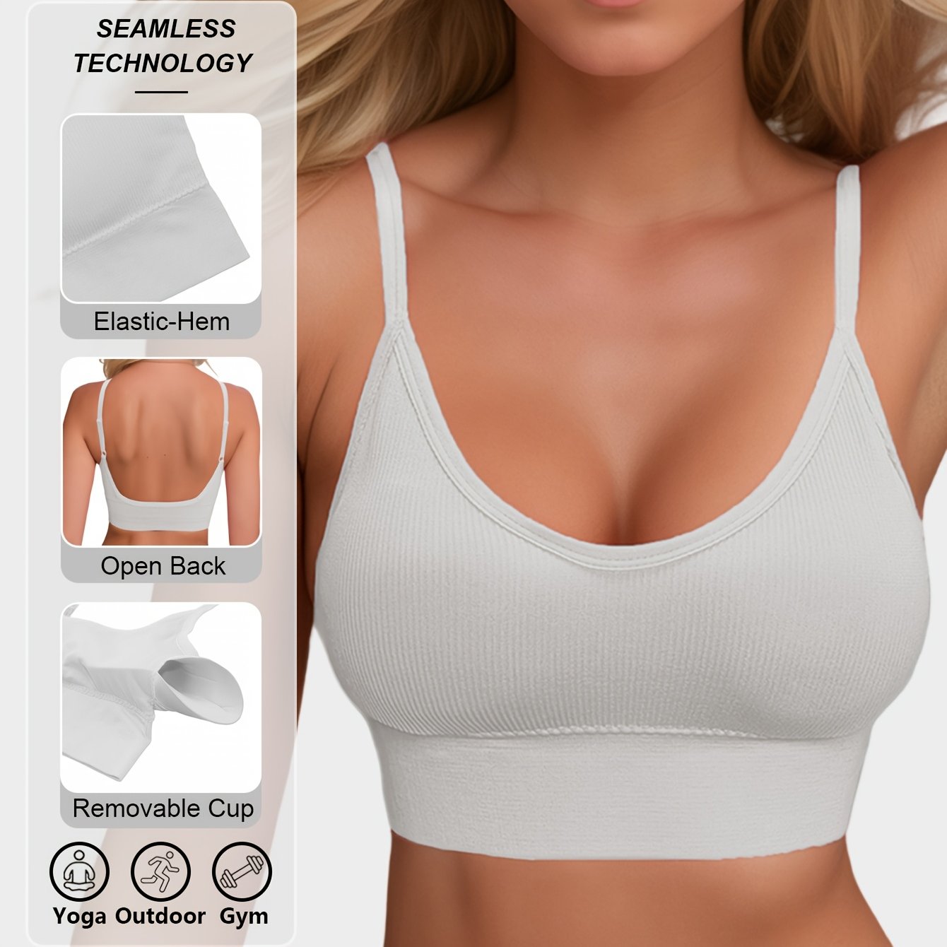 Women’s Ribbed Halter Backless Sports Bra for Yoga and Workout