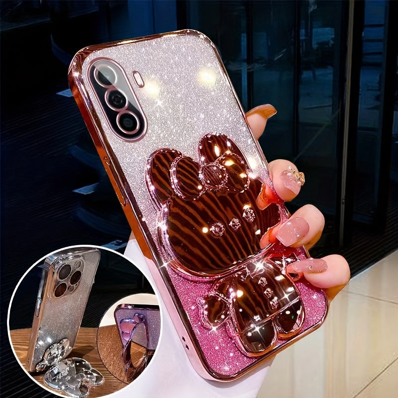 Luxury Gradient Glitter Rabbit Stand Silicone Phone Case for Samsung A Series