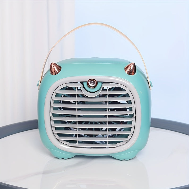 Portativ Mini Havo Sharoit Fan, Qo'l tutqichi bilan, USB orqali qayta zaryadlanadigan Elektr Stol Fan, 3 tezlikda suvni sovutuvchi fan, USB Type-C orqali qayta zaryadlanadigan namlantiruvchi fan - Do'stlar uchun mukammal oilaviy tug'ilgan kun sovg'asi.