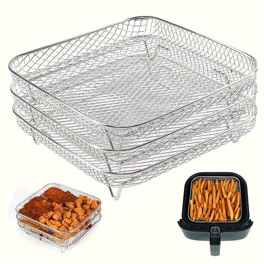 Stainless Steel Air Fryer Accessories Set with Rack Dehydrator Stand and Tongs
