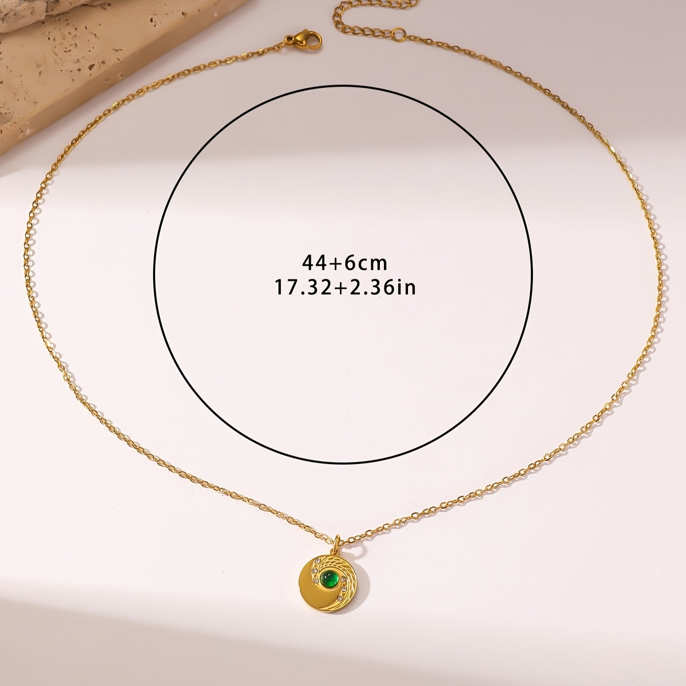 Gold Plated Stainless Steel Pendant Necklace with Synthetic Zirconia for Women