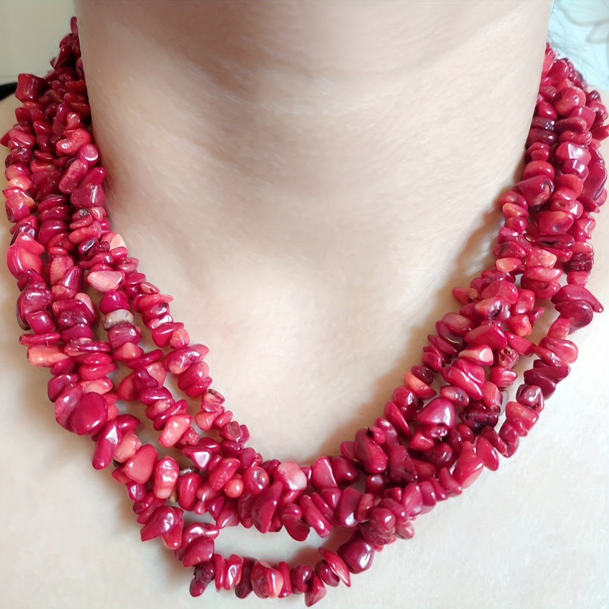 Women’s Natural Red Coral Chip Bead Necklace for Weddings and Parties