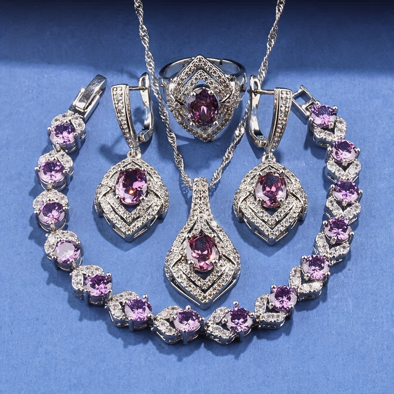Women’s Jewelry Set with Synthetic Gemstones Silver Plated Necklace Earrings Ring Bracelet for Weddings Parties