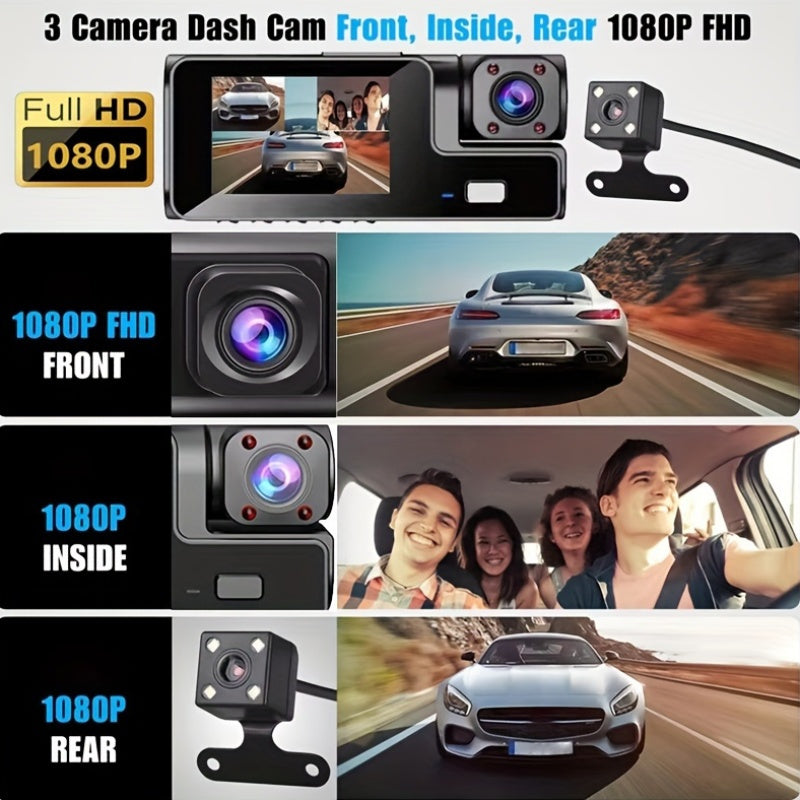 Triple Camera Car Dash Camera 1080P Night Vision 5.08cm IPS Screen