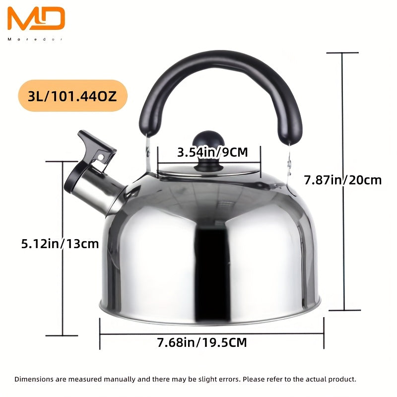 Stainless Steel 3000ml Tea Kettle with Whistle for All Stove Types Reusable