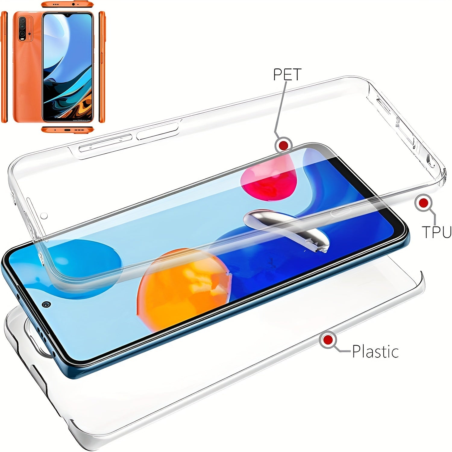 360 Full Body Phone Case for Xiaomi Models with Double Transparent Cover and Screen Protector