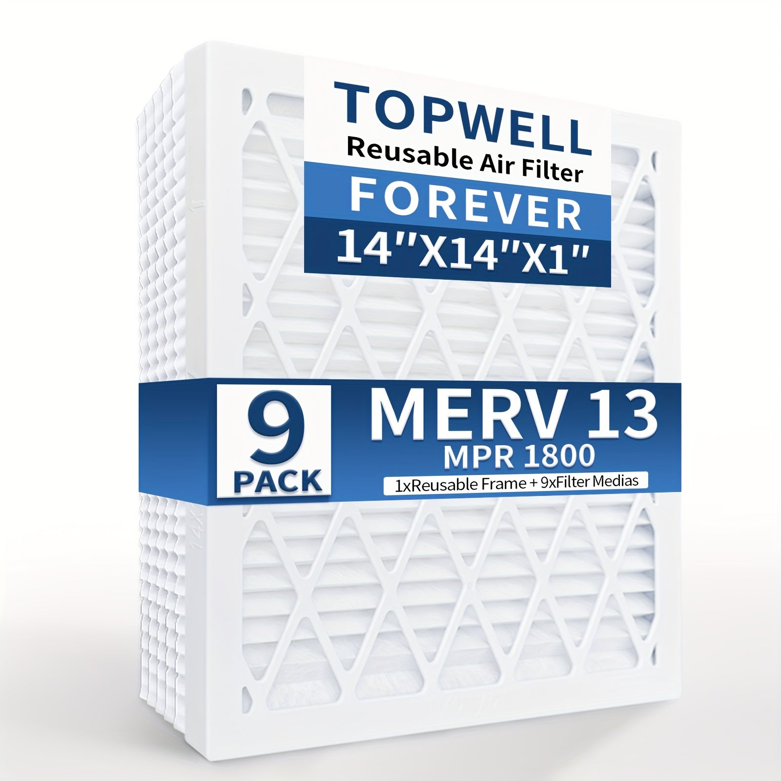 Воздушный фильтр TOPWELL MERV 13 с пластиковой рамкой, 35,56x35,56x2,54 см — упаковка из 9 фильтров, включает 9 сменных фильтров, многоразовые фильтры для печей кондиционеров/HVAC, MPR 1800