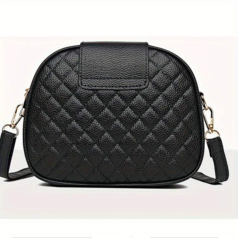 Vintage Faux Leather Crossbody Bag for Women Black Quilted Adjustable Strap Phone Pocket
