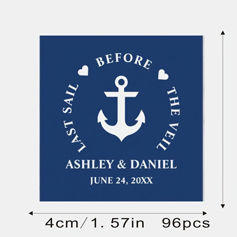 Personalized Paper Square Labels for Weddings and Parties, Custom Name and Date Stickers, Pack of XX