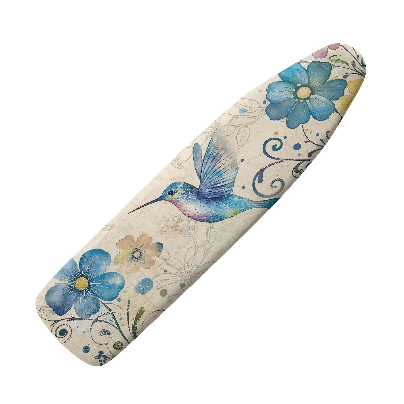 Funda para tabla de planchar con diseño floral y colibrí, bordes elásticos, lavable a máquina, fácil de instalar