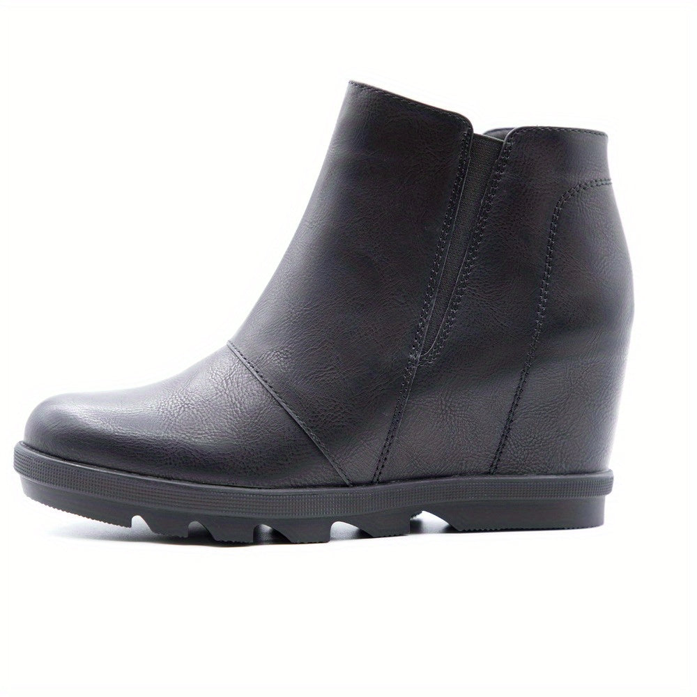 Women's Faux Leather Slip-On Wedge Ankle Boots Brown Casual Comfort