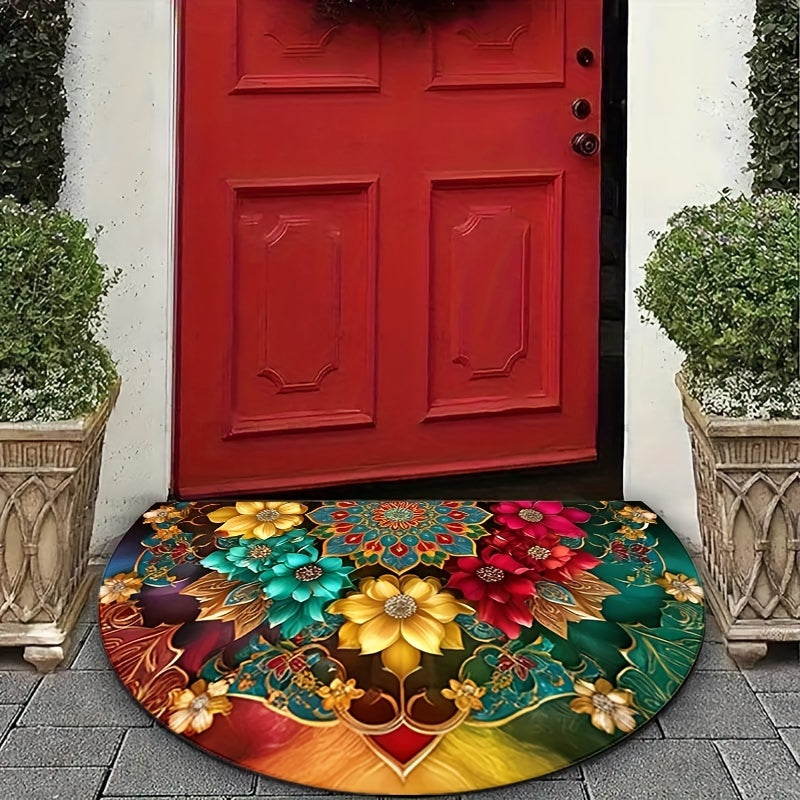 Богемский мандала с цветочным узором, полукруглый ковер, нескользящий, устойчивый к пятнам, дверной коврик
