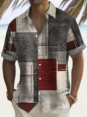Men's Plus Size Hawaiian Shirt Short Sleeve Geometric Pattern Chest Pocket Summer Beach Wear