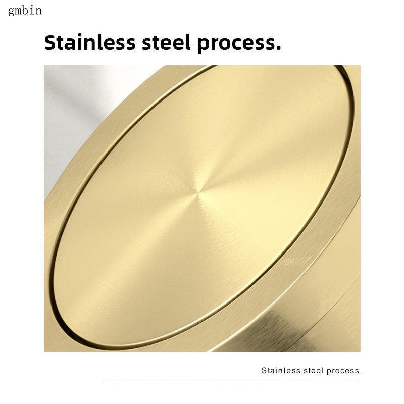 1 dona Gmbin Luxury Stainless Steel Trash Can with Swinging Lid - Zamonaviy oltin rangli yakun, shovqinsiz va yopiq, hidi va bakteriyalarni himoya qilish uchun, turli xonalar uchun ideal - Batareyasiz.