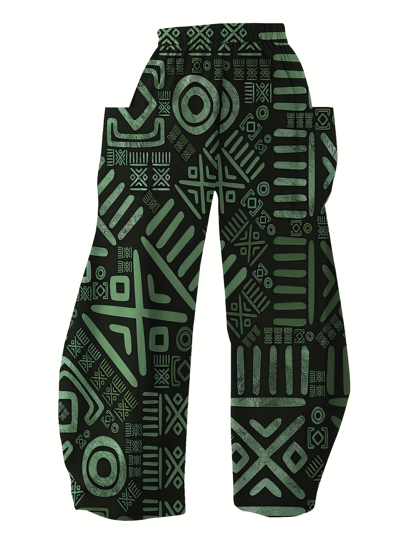 Women Wide Leg Pants Stretchy Polyester Vibrant Geometric Print