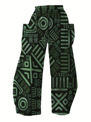 Women Wide Leg Pants Stretchy Polyester Vibrant Geometric Print
