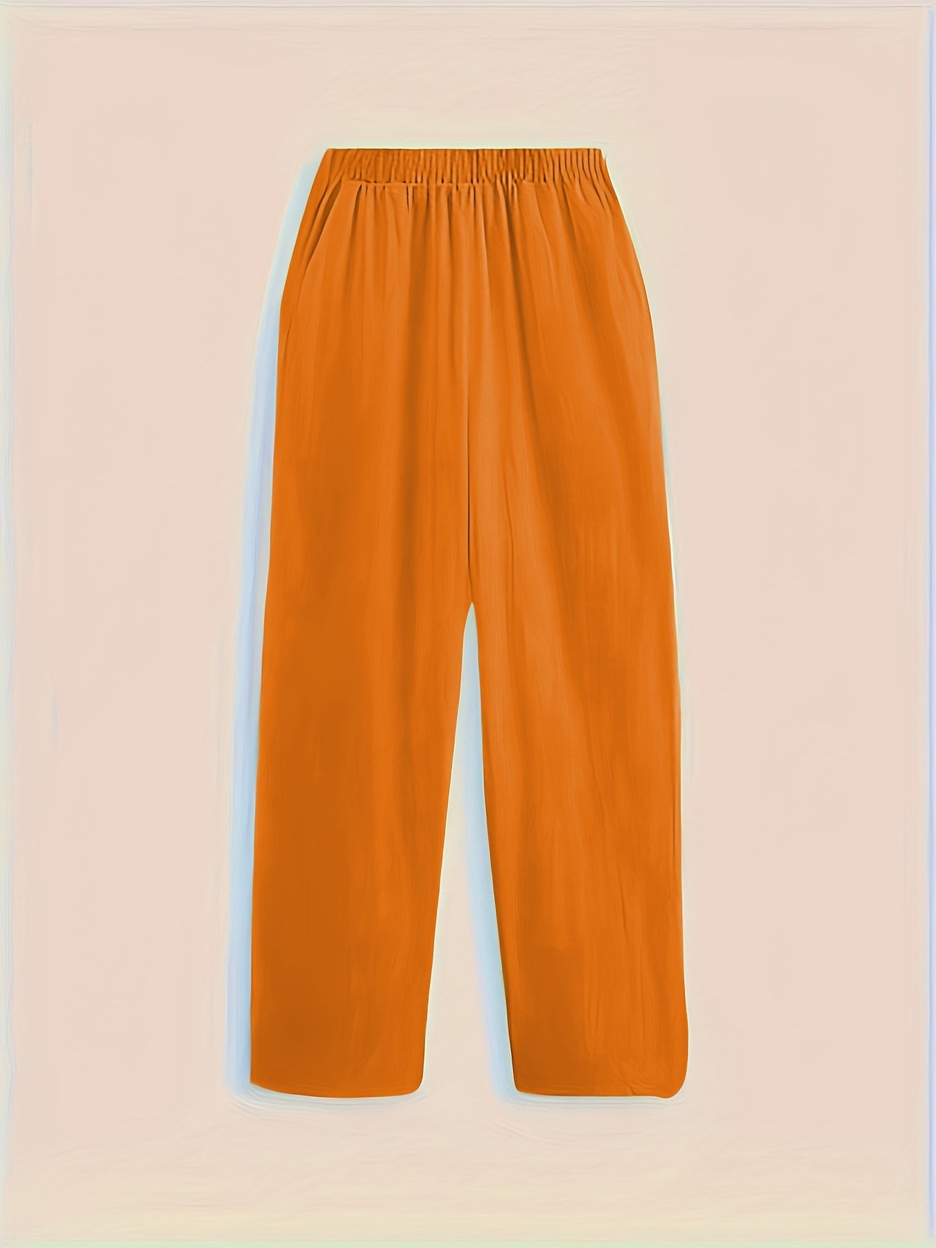 Women's Plus Size Casual Elastic Waist Pants with Pockets Solid Color Wide Leg